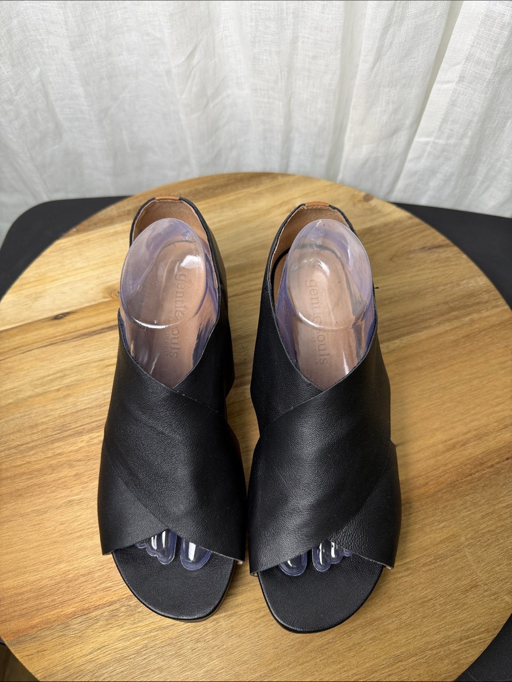gentle souls Black Leather Open-Toe Wedge Sandals - Picture 4 of 12